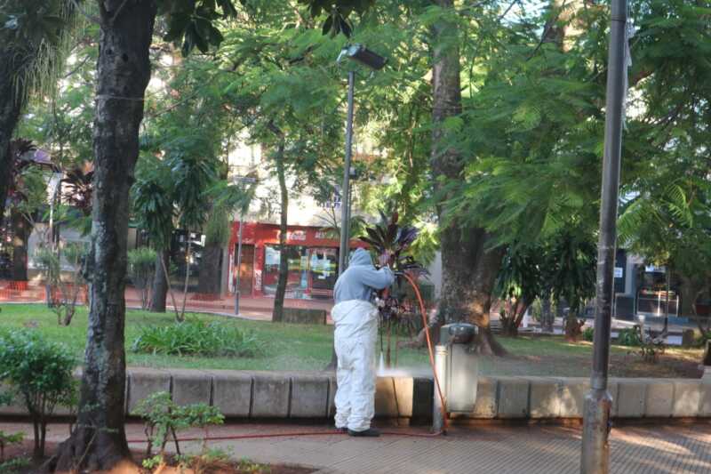 Realizan trabajos de mejoramiento en la plaza San Martín de Posadas 1 1un