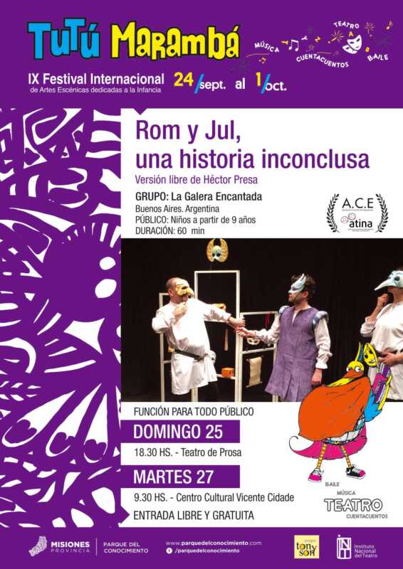 3 TUT MARAMB OBRAS Rom y Jul DOMINGO 25 y MARTES 27 afiche
