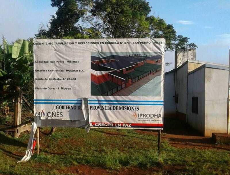 Cartel de obra de Escuela 874 San Pedro