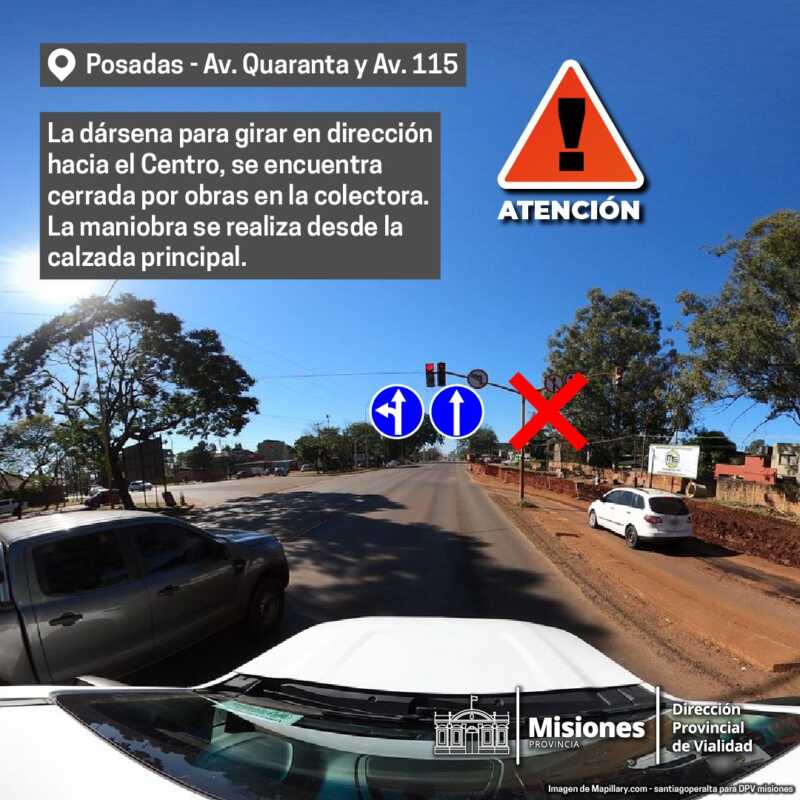Travesía Urbana Posadas: se inhabilita la dársena de giro hacia el Centro en la intersección de Quaranta y 115 1 DPV QUARANTA Y 115