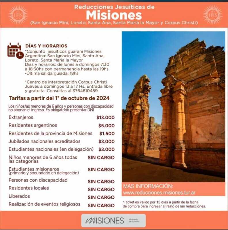 Nuevas tarifarias en las Reducciones Jesuíticas de Misiones 1 WhatsApp Image 2024 10 02 at 11.11.23