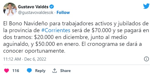 Corrientes anunció un bono navideño de $70 mil para estatales 1 rfewd