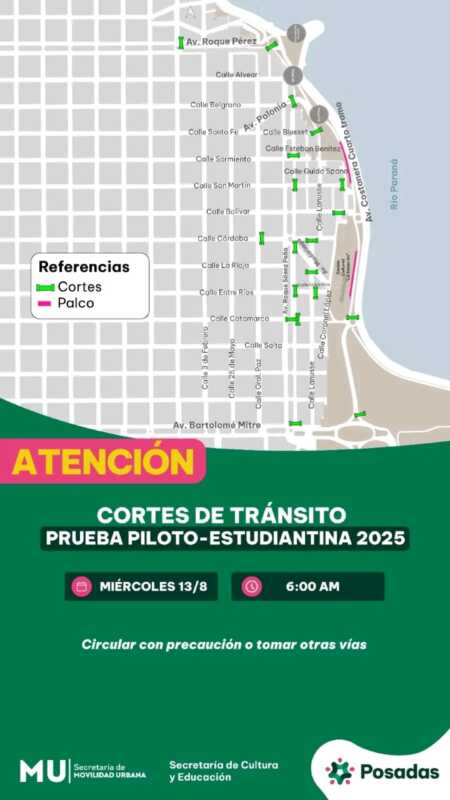 Posadas: cortes y desvíos de calles por la primera prueba piloto de la Estudiantina 2025 2 estudiantina 2