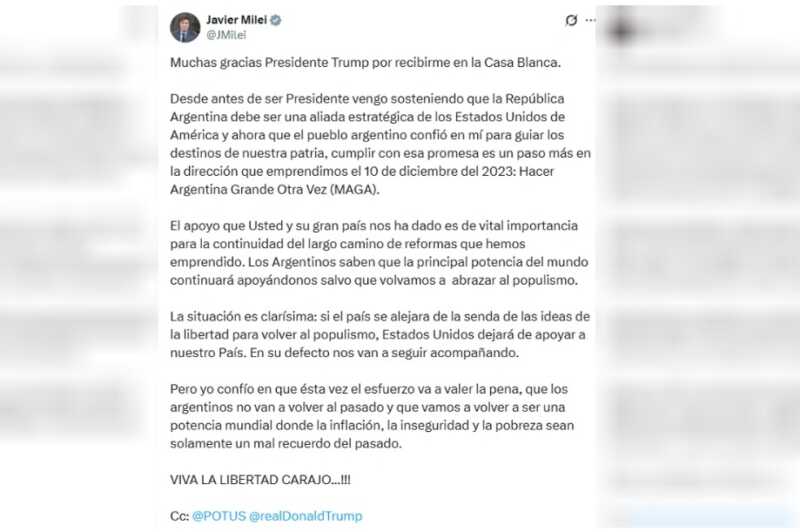 Javier Milei, tras la reunión con Trump: “Si el país vuelve al populismo, Estados Unidos dejará de apoyarnos” 1 WhatsApp Image 2025 10 15 at 11.20.40