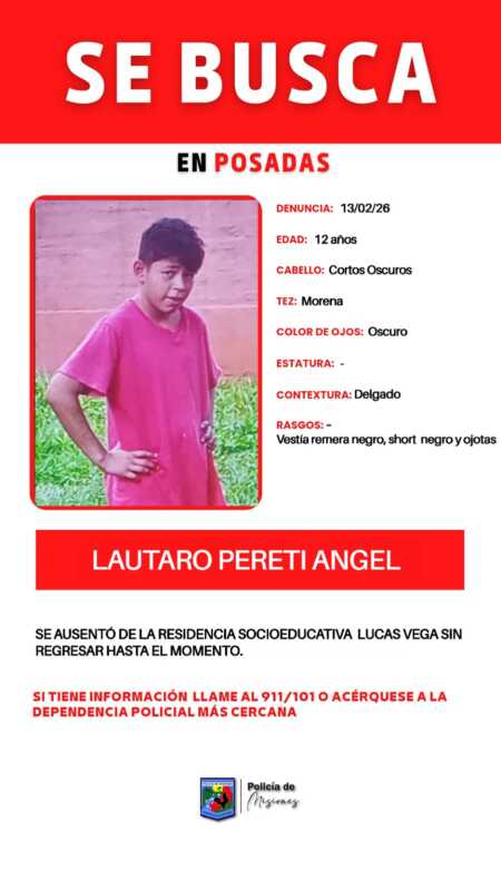 Buscan a dos chicos de 12 años en Posadas y Oberá: piden colaboración para dar con su paradero 1 BUSQUEDA 1
