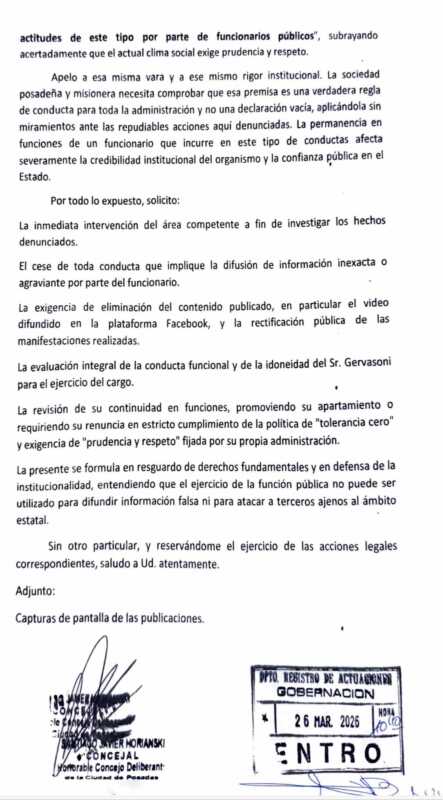 Horianski pidió a Passalacqua remover a Gervasoni por difundir contenido “agraviante” e “inexacto” en redes sociales 2 HEWNDDibcAArGgC