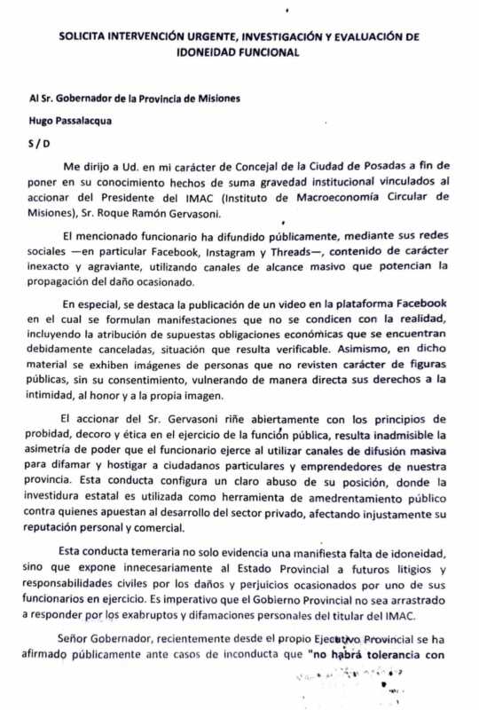 Horianski pidió a Passalacqua remover a Gervasoni por difundir contenido “agraviante” e “inexacto” en redes sociales 1 HEWNDDyakAA6EYq