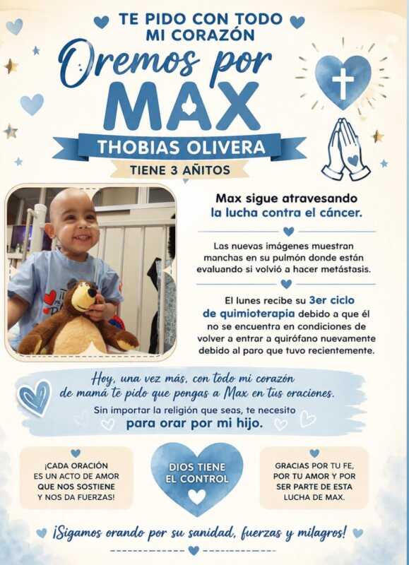 La lucha de Max continúa: deberá iniciar un nuevo ciclo de quimioterapia y piden cadena de oración 1 710756342 984979667487490 2855396861241573956 n
