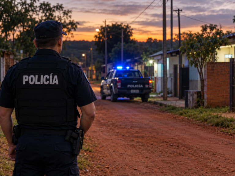 Calle misionera con patrulla policial